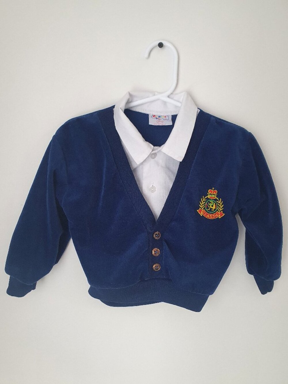 Vintage Claire Bell Royal Blue Velour Cardigan - Size 24 Months